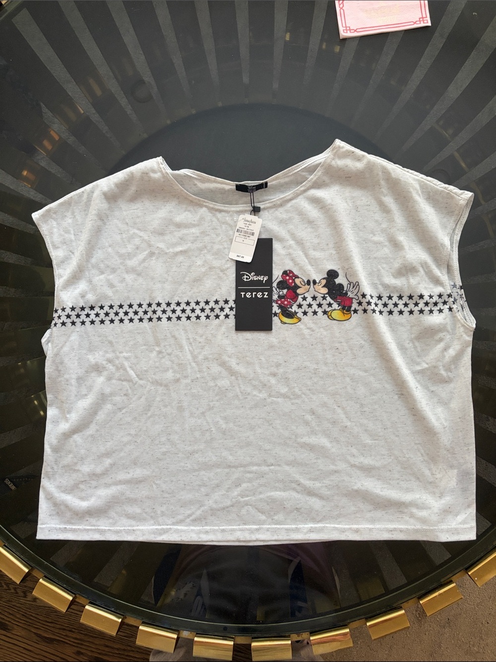 Disney White Muscle Tee with Mickey & Minnie and Black Star Stripe